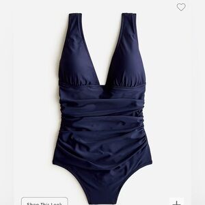 J Crew Ruched Navy One Piece Bathing Suit - Size 6
